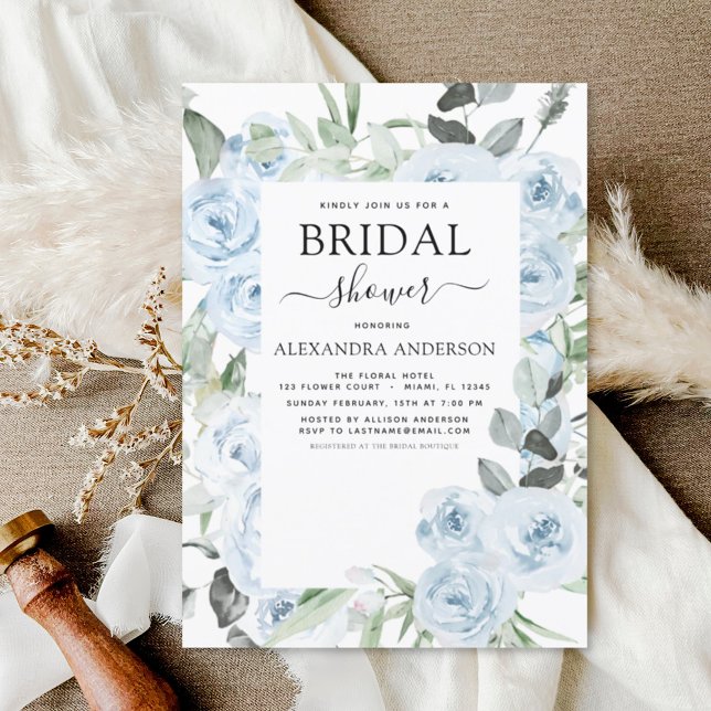 Dusty Blue Bridal Shower Floral Greenery Invitation (Creator Uploaded)