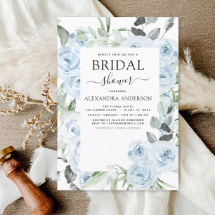 Dusty Blue Bridal Shower Floral Greenery Invitation