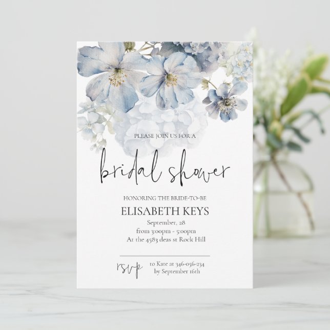Dusty Blue Bridal Shower Invitation (Standing Front)