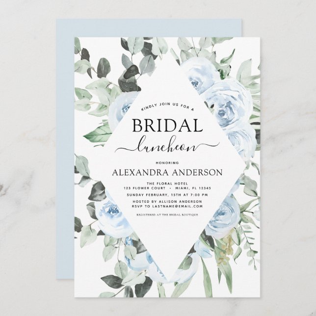 Dusty Blue Bridal Shower Luncheon Invitation (Front/Back)
