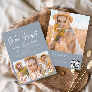 Dusty Blue Bridal Shower Minimalist QR code Photo