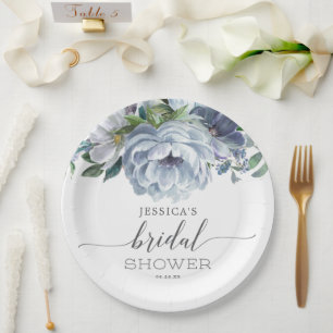 Dusty Blue Bridal Shower Paper Plate