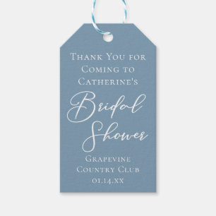 Dusty Blue Bridal Shower Personalised White Script Gift Tags