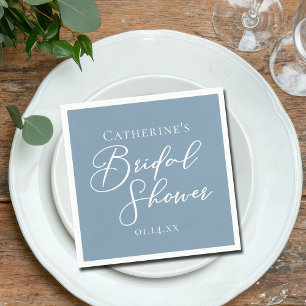 Dusty Blue Bridal Shower Personalised White Script Napkin