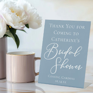 Dusty Blue Bridal Shower Personalised White Script Pedestal Sign
