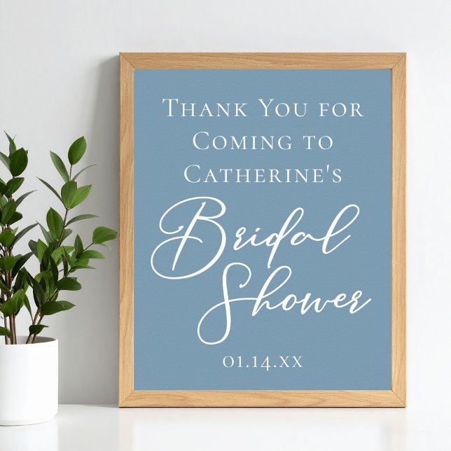 Dusty Blue Bridal Shower Personalised White Script Poster (Creator Uploaded)