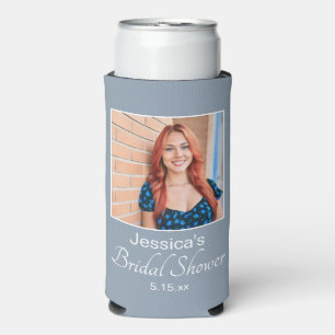 Dusty Blue Bridal Shower Photo Seltzer Can Cooler