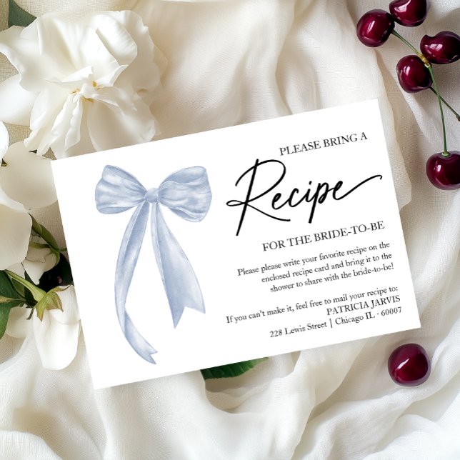 Dusty Blue Bridal Shower Recipe Request Enclosure  Invitation (Creator Uploaded)