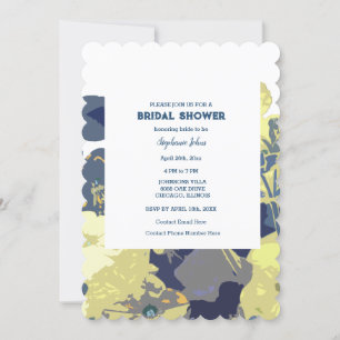 Dusty Blue Bridal Shower Yellow Floral Art Wedding Invitation