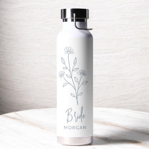 Dusty Blue Bride Hand Floral Bachelorette Water Bottle