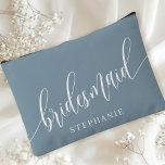 Dusty Blue Bridesmaid Modern Calligraphy Accessory Pouch<br><div class="desc">Celebrate your bridal party with this elegant dusty blue bridesmaid accessory pouch. Featuring modern calligraphy and customisable with your bridesmaid's name, this pouch is both stylish and practical. The soft dusty sage colour and elegant script create a sophisticated look, perfect for holding makeup, toiletries, or other essentials. This personalised pouch...</div>