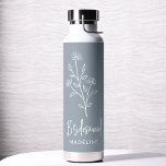 Dusty Blue Bridesmaid Name Floral Bachelorette Water Bottle<br><div class="desc">Celebrate in style with our Name Hand Scripted Bachelorette Bridal Party Thermal Wine Tumbler. Featuring an elegant, personalised script design, this tumbler is perfect for keeping beverages at the ideal temperature during your bridal festivities. Crafted from high-quality, insulated materials, it’s as practical as it is chic. Ideal for bachelorette parties,...</div>