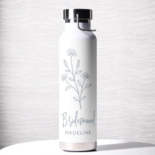 Dusty Blue Bridesmaid Name Floral Bachelorette Water Bottle