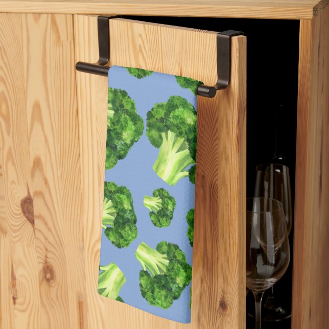 Dusty Blue & Broccoli  Tea Towel (Thirds Fold)
