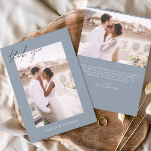 Dusty Blue Budget Wedding Photo Thank You Cards