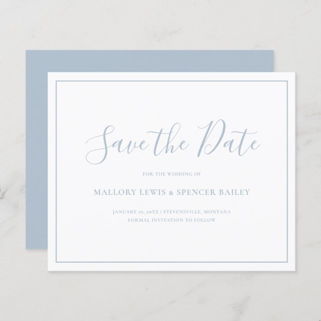 Dusty Blue Budget Wedding Save the Date (Front/Back)
