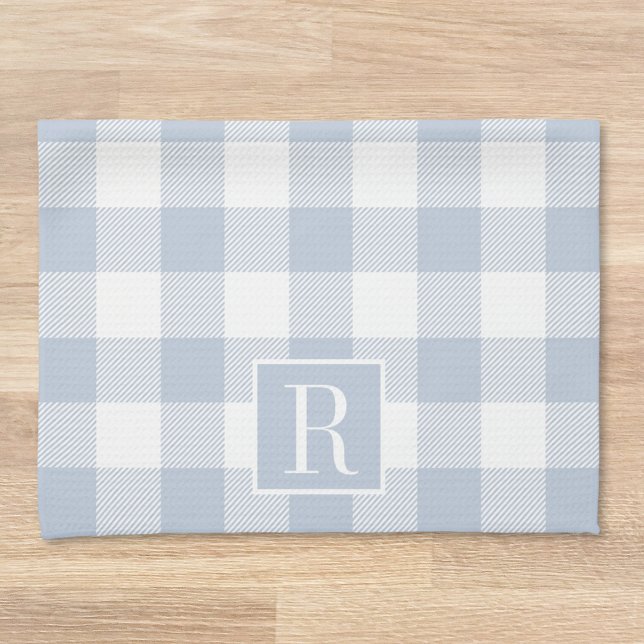 Dusty Blue Buffalo Check Monogram Tea Towel (Creator Uploaded)