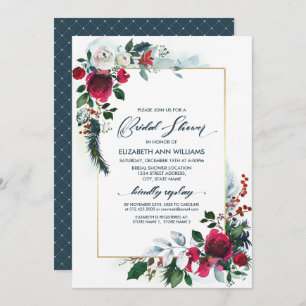 Dusty Blue Burgundy Bloom Geometric Bridal Shower Invitation
