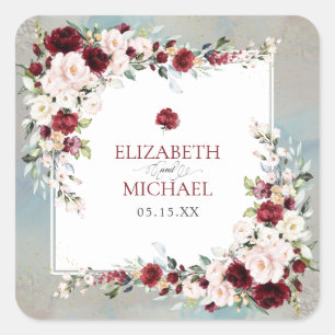 Dusty Blue Burgundy Blush Floral Wedding Sticker