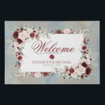 Dusty Blue Burgundy Blush Floral Wedding Welcome Faux Canvas Print<br><div class="desc">A beautiful way to welcome your guests to your event! This gorgeous design features carefully digitised hand painted watercolor floral botanicals in blush pink and burgundy marsala,  with a dusty blue watercolor background and burgundy text. Part of a matching set. Copyright Elegant Invites,  all rights reserved.</div>