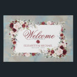 Dusty Blue Burgundy Blush Floral Wedding Welcome Faux Canvas Print<br><div class="desc">A beautiful way to welcome your guests to your event! This gorgeous design features carefully digitised hand painted watercolor floral botanicals in blush pink and burgundy marsala,  with a dusty blue watercolor background and burgundy text. Part of a matching set. Copyright Elegant Invites,  all rights reserved.</div>