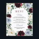 Dusty Blue Burgundy Boho Fall Wedding Menu Cards<br><div class="desc">Dusty Blue Burgundy Boho Fall Wedding Menu Cards -  feature a eucalyptus and greenery wreath decorated with ivory/white,  dusty blue/slate/steel and burgundy/cranberry flowers. View the matching collection on this page to find coordinating products.</div>