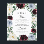 Dusty Blue Burgundy Boho Fall Wedding Menu Cards<br><div class="desc">Dusty Blue Burgundy Boho Fall Wedding Menu Cards -  feature an elegant eucalyptus and greenery wreath decorated with ivory/white,  dusty blue/slate/steel and burgundy/cranberry flowers. View the matching collection on this page to find coordinating products.</div>