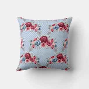 Dusty Blue, Burgundy & Pink Roses Wedding  Cushion