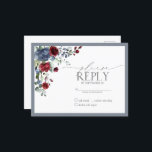 Dusty Blue Burgundy Red Floral Watercolor RSVP Invitation Postcard<br><div class="desc">Based on our bestselling Bridal Shower invitation, this gorgeous modern, elegant invitation postcard RSVP design features bouquets of dusty blue, sage green, and eucalyptus botanical greenery, dusty blue and burgundy red marsala florals, and is bordered in a dusty blue. Personalise your details accented with beautiful modern hand lettered calligraphy in...</div>