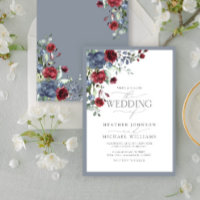 Dusty Blue Burgundy Watercolor Floral Wedding