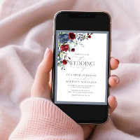 Dusty Blue Burgundy Watercolor Floral Wedding
