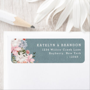 Dusty Blue Burlap Lace and Floral Return Address Label