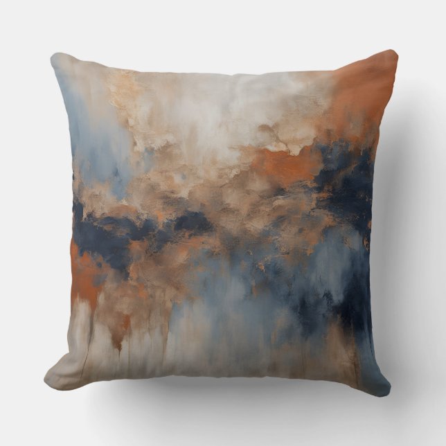 Dusty Blue Burnt Orange Navy Abstract Cushion (Front)