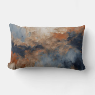 Dusty Blue Burnt Orange Navy Abstract Lumbar Cushion