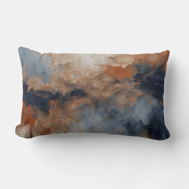 Dusty Blue Burnt Orange Navy Abstract Lumbar Cushion (Front)