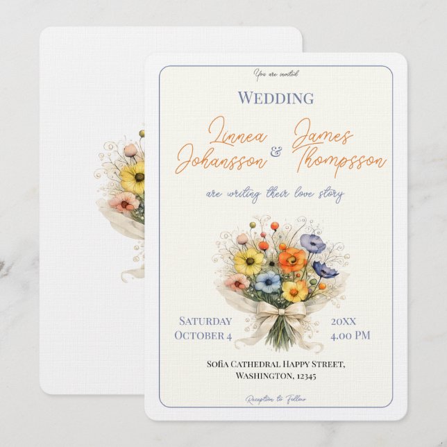 Dusty Blue Burnt Orange Wedding Invite (Front/Back)