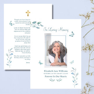 Dusty Blue Butterfly Funeral Memorial Prayer Card