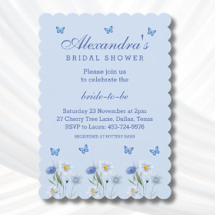 Dusty Blue Butterfly Wildflower Bridal Shower Invitation
