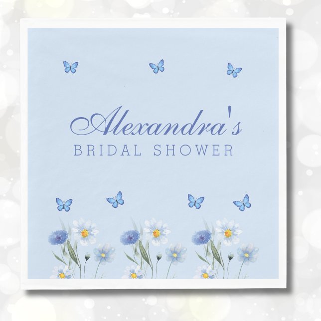 Dusty Blue Butterfly Wildflower Bridal Shower Napkin (Creator Uploaded)