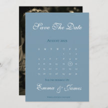 Dusty Blue Calendar Save The Date with Photo