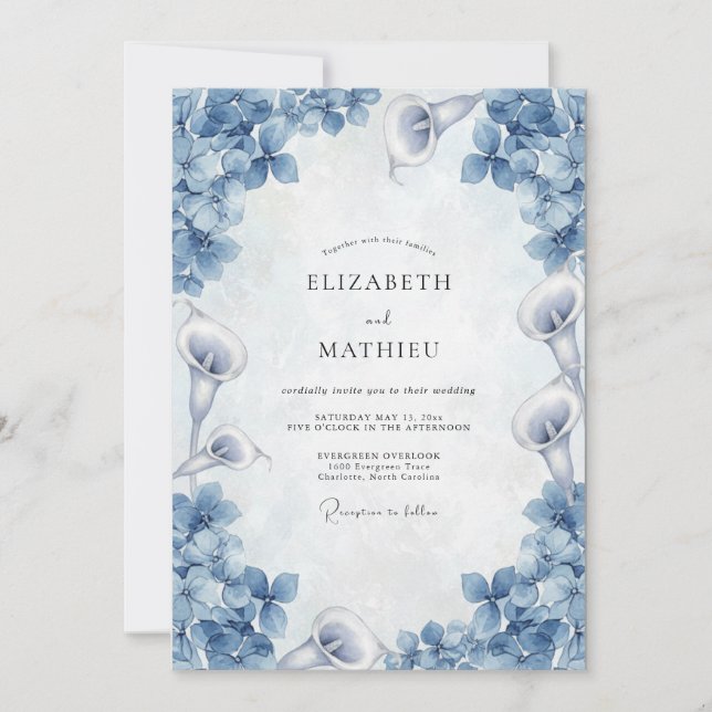 Dusty Blue Calla Lily Wedding Invitation (Front)