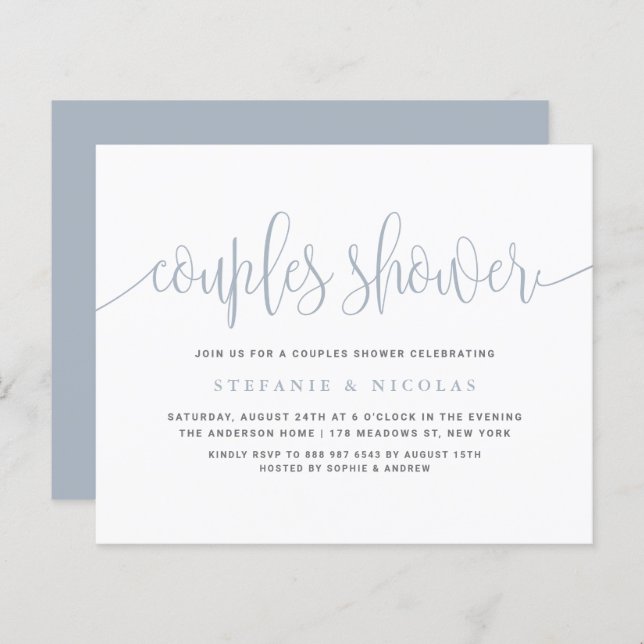 Dusty Blue Calligraphy Couples Shower Invitation (Front/Back)