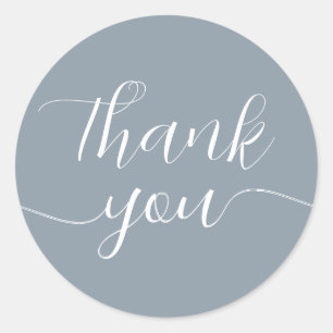 Dusty Blue Calligraphy Elegant Thank You Classic Round Sticker