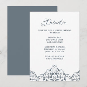 Dusty Blue Calligraphy Elegant Wedding Details Enclosure Card