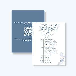 Dusty Blue Calligraphy QR Code Wedding Details RSVP Card
