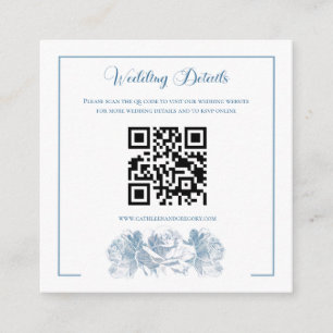 Dusty Blue Calligraphy QR Code Wedding Enclosure Card