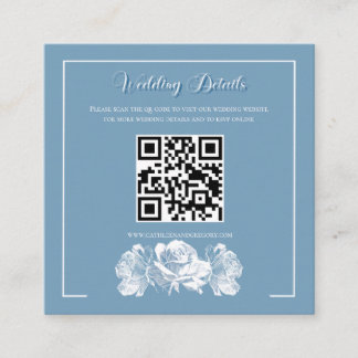 Dusty Blue Calligraphy QR Info Wedding Enclosure Card