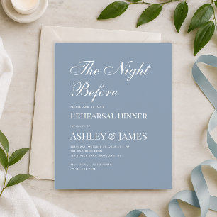 Dusty Blue Calligraphy Rehearsal Dinner Invitation
