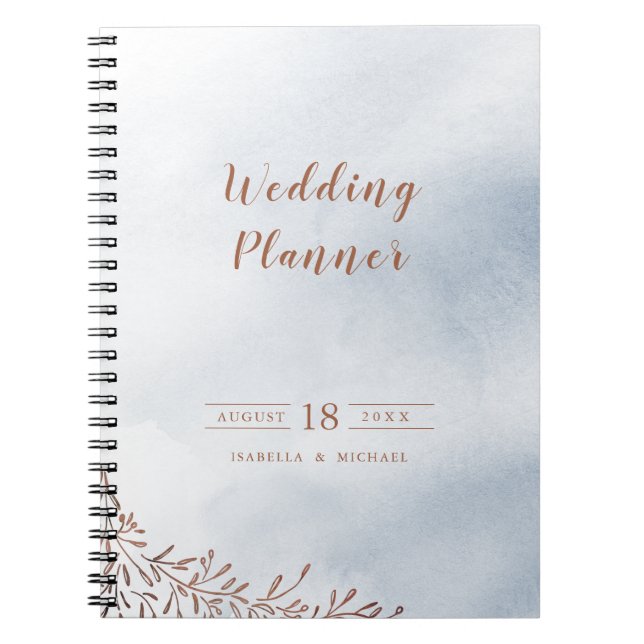Dusty blue calligraphy rustic wedding planner notebook (Front)