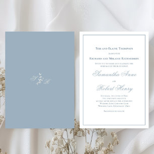 Dusty Blue Calligraphy Script Wedding Invitation